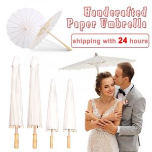 Parapluie Parasol en papier blanc 84/60CM pour mariage, parapluies en bambou DIY pour cadeaux de