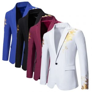 Costume Social d'affaires pour hommes, veste ample, noir/blanc/bleu Royal, mode masculine, fête de
