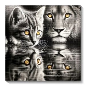 Peinture diamant réflexion chat et Lion, broderie mosaïque à faire soi-même, Art Animal noir et