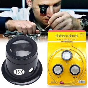 1 ensemble 5X 10X 15X 20X loupe pince sur loupe horloger bijoux montre outils de réparation loupe