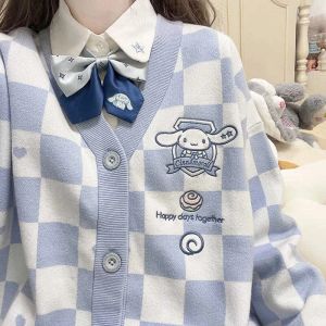 Cardigan Kawaii Sanurgente Y2k avec broderie My Melody pour femme, pull de dessin animé mignon,