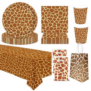 Nappe Imprim&eacute;e Girafe, Assiettes en Papier, Serviettes de Standard, Fournitures de ixd'Anniversaire,