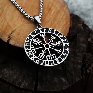 Viking Compass Rune Pendentif en acier titane avec logo Odin pour hommes de style européen et