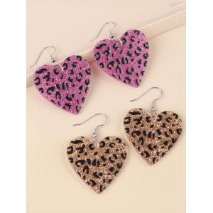 Nouveau mignon collège Style amusant boucle d'oreille rose imprimé léopard en forme de coeur