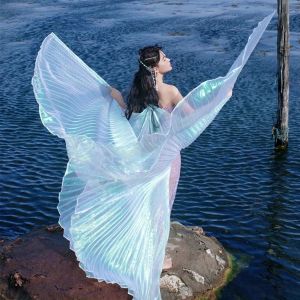 Accessoires de spectacle sur scène irisés transparents, ailes égyptiennes de grande taille, ailes