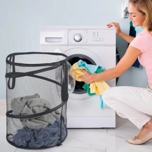 Mir de tri de linge sale pliant, grand sac de rangement en fil à mailles, cadre E27, organisateurs