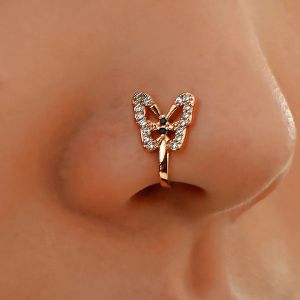 Faux Piercing de nez en acier inoxydable, faux anneau de nez en diamant papillon, clous de nez sans