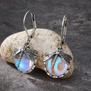Boucles d'oreilles pendentif libellule en métal, motif de sculpture créatif, boucles d'oreilles