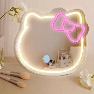 Miroir LED n&eacute;on chat rose Hello Kitty, pour d&eacute;coration de chambre &agrave; coucher, boutique de beaut&eacute; et