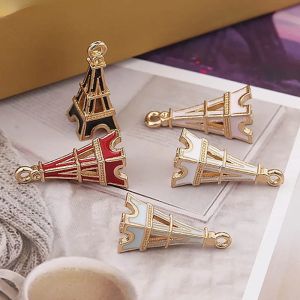 Breloques colorées en émail tour Eiffel ajouré, 5 pièces/lot, pour la fabrication de bijoux,