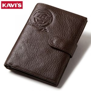 KAVIS-Portefeuille en cuir v&eacute;ritable pour homme, porte-passeport, porte-monnaie, portefeuille