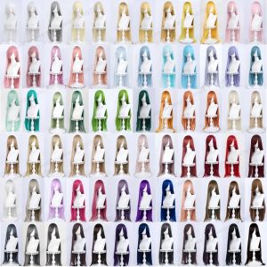 Anime 100Cm longue Staight Cosplay perruque synthétique noir blanc rouge rose marron or bleu femmes