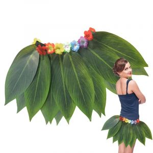 Jupe hawa&iuml;enne &agrave; feuilles vertes, ensemble de jupe &agrave; feuilles d'herbe de plage, tenue de f&ecirc;te pour