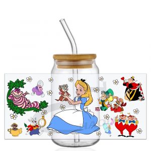 Autocollant de transfert de tasse UV DTF Alice au pays des merveilles, pour gobelet Libbey de 16oz,