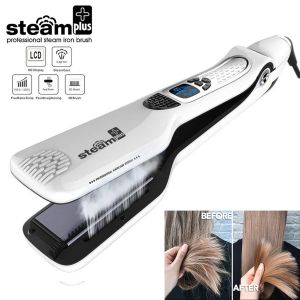 Brosse à lisser les cheveux à vapeur, fer plat en céramique, peigne professionnel à lisser les