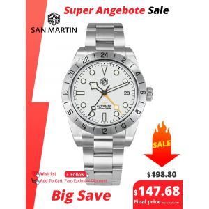 San Martin nouveau 39mm NH34 BB GMT montre m&eacute;canique automatique montre de Sport saphir lumineux