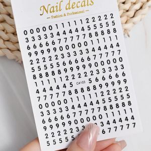 Autocollant pour ongles 3d avec chiffres noirs et lettres anglaises, autocollant auto-adh&eacute;sif or