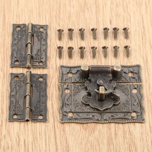 3 pièces/kit boîte loquet loquet fermoir + charnières avec vis valise armoire Antique Bronze bijoux