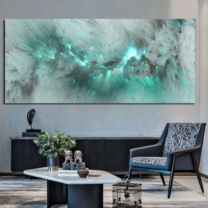 Affiches et imprimés de peinture à l'huile d'art abstrait de nuage jaune gris sur toile, tableau