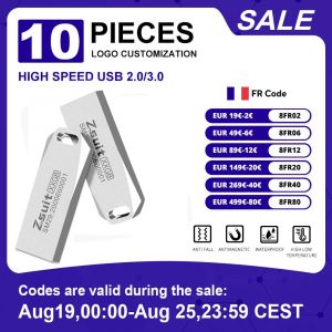 Zsuit 10 pi&egrave;ces/USB cl&eacute; USB 64gb cl&eacute; en m&eacute;tal 128gb m&eacute;moire &eacute;tanche cl&eacute; 3.0 u-disk Logo gratuit