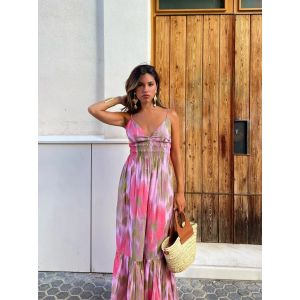 Robe mi-longue imprimée, taille élastique, dos nu, à lacets, bretelles Vintage, col en v, robes de