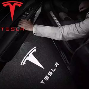 Tesla 2025 2 pièces nouveau LED HD voiture Logo Laser porte lampe bienvenue lumière fantôme ombre