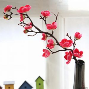 Injflowers artificiels de prunier, branches d'arbre de Sakura, décoration de table de maison, salon,