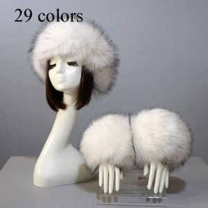 3 pièces/ensemble femmes hiver fausse fourrure de renard bandeau chapeaux manchettes mode chaleur