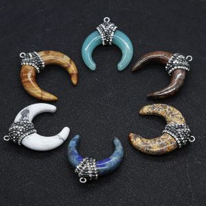 1 pi&egrave;ces pierre naturelle mode corne collier croissant collier pendentif avec strass bricolage bleu