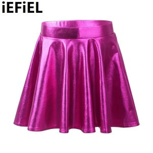 Jupe de danse métallique pour filles, jupe trapèze plissée évasée, mini jupe patineuse athlétique,
