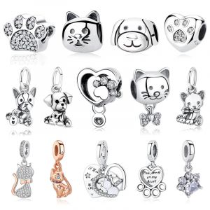 Breloques originales en argent regard&eacute; 925 pour femme, pendentif empreinte de patte de chien et de