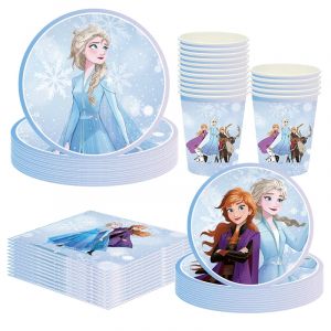 Ensemble de fournitures de fête Frozen, vaisselle jetable avec thème princesse Anna et Elsa,