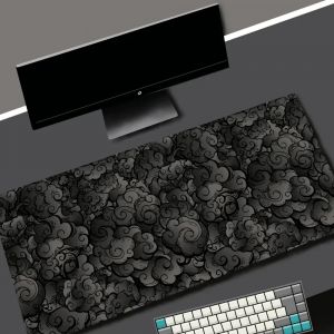 Tapis de souris nuages japonais, noir, Kawaii, pour bureau, grand tapis de souris de jeu, en