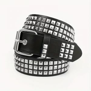 Ceinture Dakota idale en m&eacute;tal pour hommes et femmes, perle carr&eacute;e, rivet, mat&eacute;riel punk, jeans,