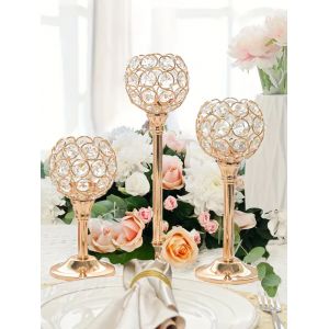 Bougeoir en cristal doré ci-après, photophore décoratif pour mariage, fête, décor de pièce maîtresse