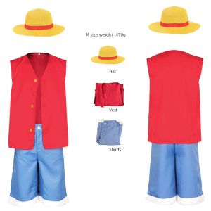 Luffy Anime Piece Cosplay Costume pour enfants, manteau, pantalon, chapeau pour enfants, vêtements