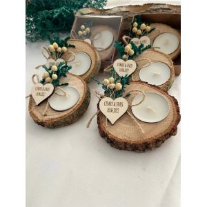 Sac cadeau de mariage 50 pi&egrave;ces, bougie fleur, pi&egrave;ce centrale en bois personnalis&eacute;e, d&eacute;coration