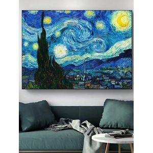Bricolage diamant rond fait &agrave; la main diamant peinture paysage Van Gogh ciel &eacute;toil&eacute; motif plein