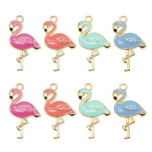 Pendentifs en émail flamant rose pour femmes, 8 pièces, breloque, résultats de bijoux, collier en