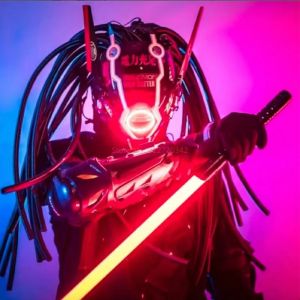 Masque de casque nouveau Cyberpunk samouraï Robot Tech Shinobi spécial Punk Techwear avec lumière