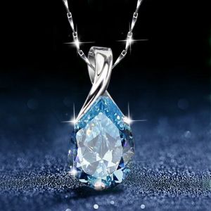 LiHong S925 collier en argent Sterling larmes d'ange cristal topaze bleue pendentif collier pour