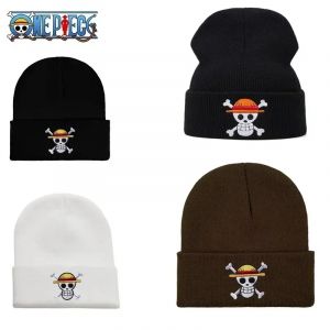 Nouveau une pièce bonnets femmes automne hiver chapeau chaud Anime Luffy Cosplay crâne broderie