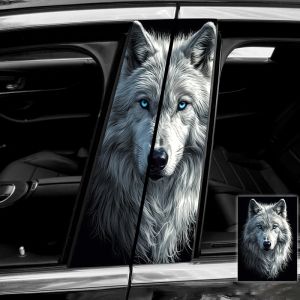Autocollant de voiture loup, 2 pi&egrave;ces, autocollant en vinyle pilier B, Animal, poteau de porte de