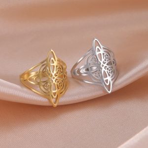 Lemegeton acier inoxydable noeud de sorcière anneau Wiccan croix celtique noeud femmes anneaux