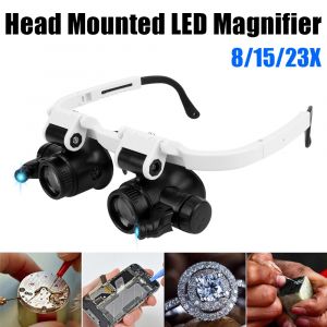 Loupe de lunettes à lumières LED pour l'électronique Réparation de montres, loupe oculaire à