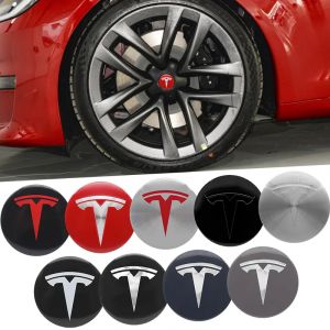 4 pi&egrave;ces 56mm Tesla moyeu de roue de voiture capuchon central embl&egrave;me Badge autocollants pour mod&egrave;le