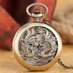 Dragon Phoenix montre de poche à Quartz Vintage auspiieux Animal analogique collier chaîne montre