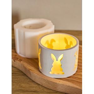 Bougeoir lapin de p&acirc;ques en Silicone, moule mignon lapin creux photophore chandelier b&eacute;ton gypse