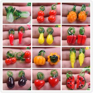 Pendentif tridimensionnel en verre de fruits et légumes, piment, aubergine, citrouille, pour la