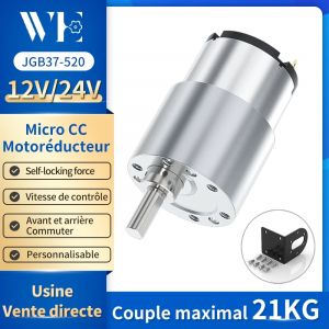 Moteur réducteur d'engrenage métallique Miniature à couple élevé, JGB37-520, 6V/12V/24V, 7 tr/min ~
